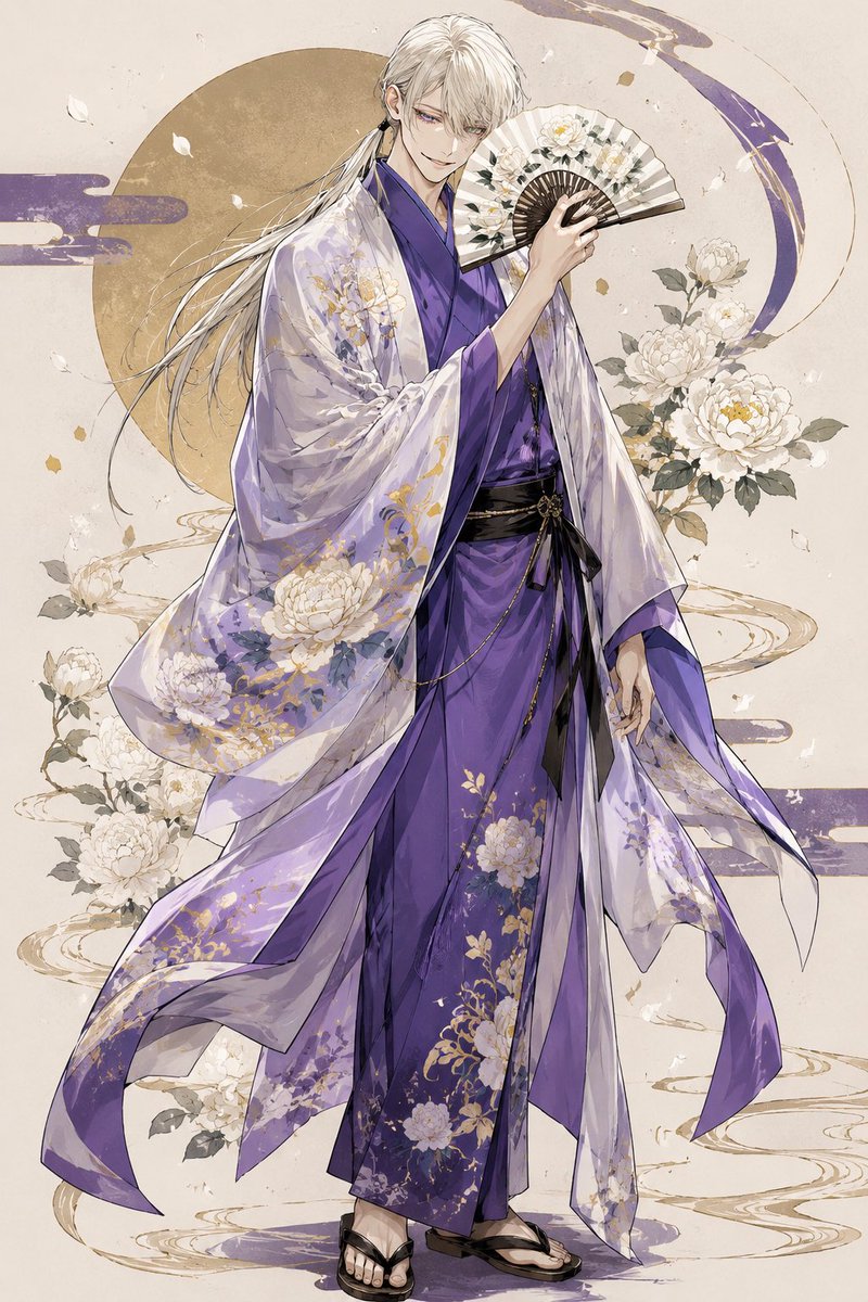 优雅的紫色和服男子