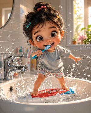 奇幻 3D 幼儿浴室插画