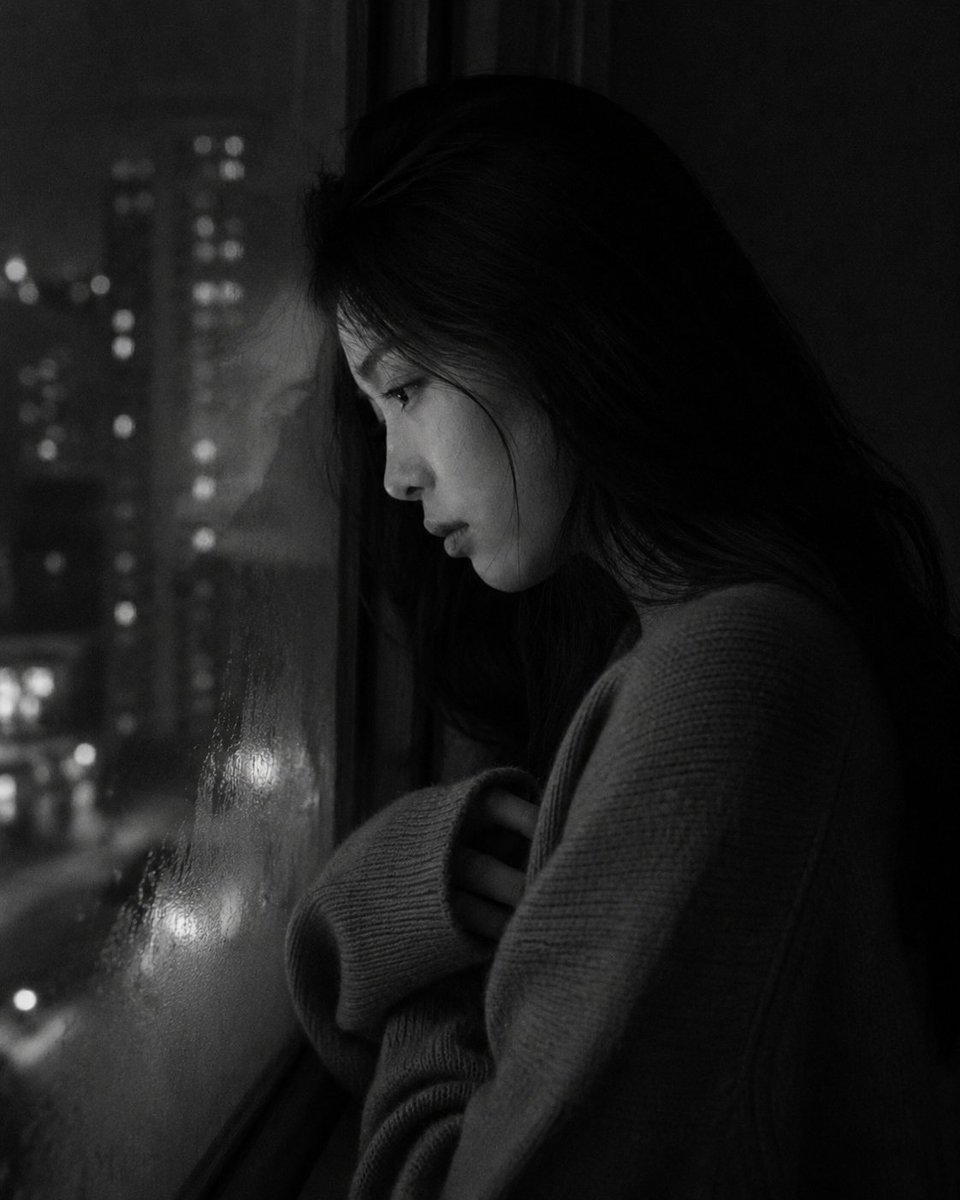 Melancholic Midnight Window Portrait