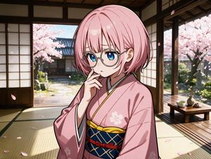 樱花房中粉发和服少女