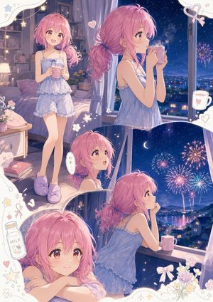 动漫夏夜烟花拼贴画