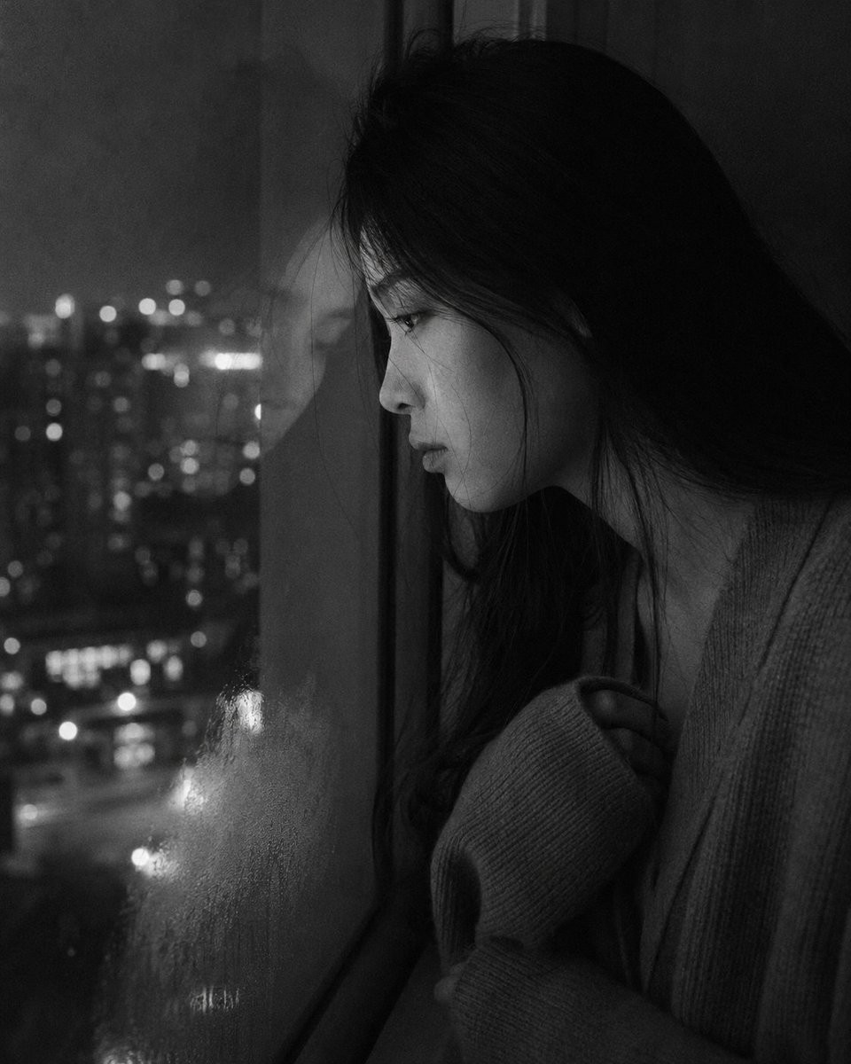 Melancholic Midnight Window Portrait