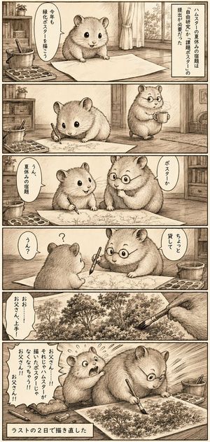 深褐色仓鼠暑假作业漫画