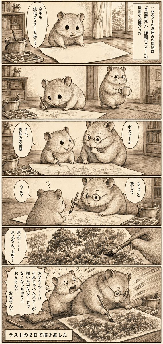 深褐色仓鼠暑假作业漫画