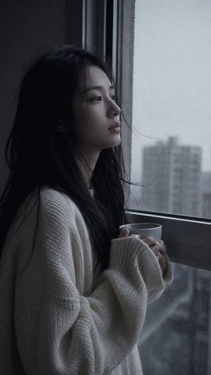 忧郁的黎明前窗边肖像