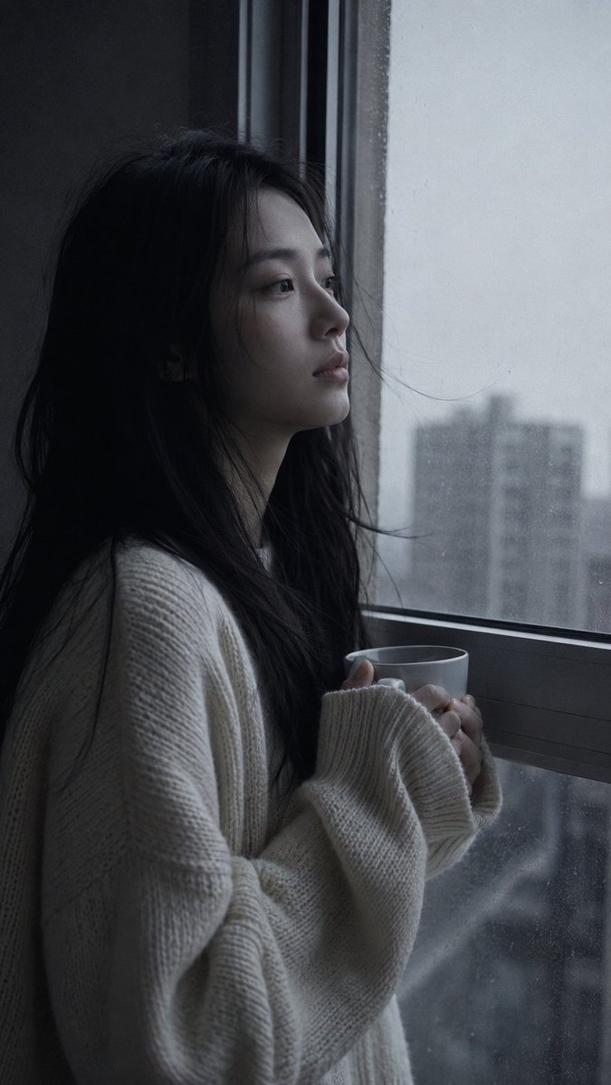 忧郁的黎明前窗边肖像