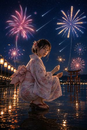 夏夜烟火与流星雨