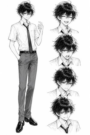 单色动漫男高中生表情设定集