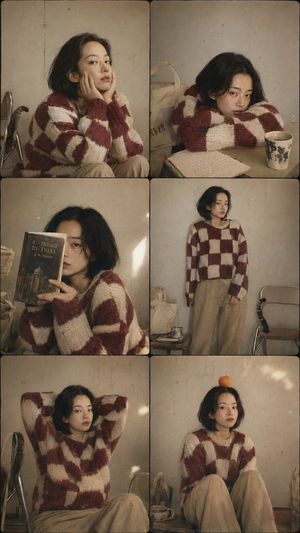 东亚女性 6 格拼贴画