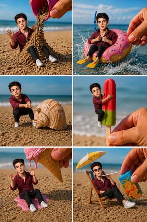 微缩海滩探险拼贴画