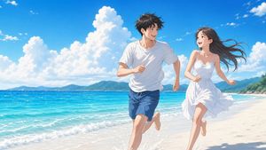 阳光海滨情侣肖像
