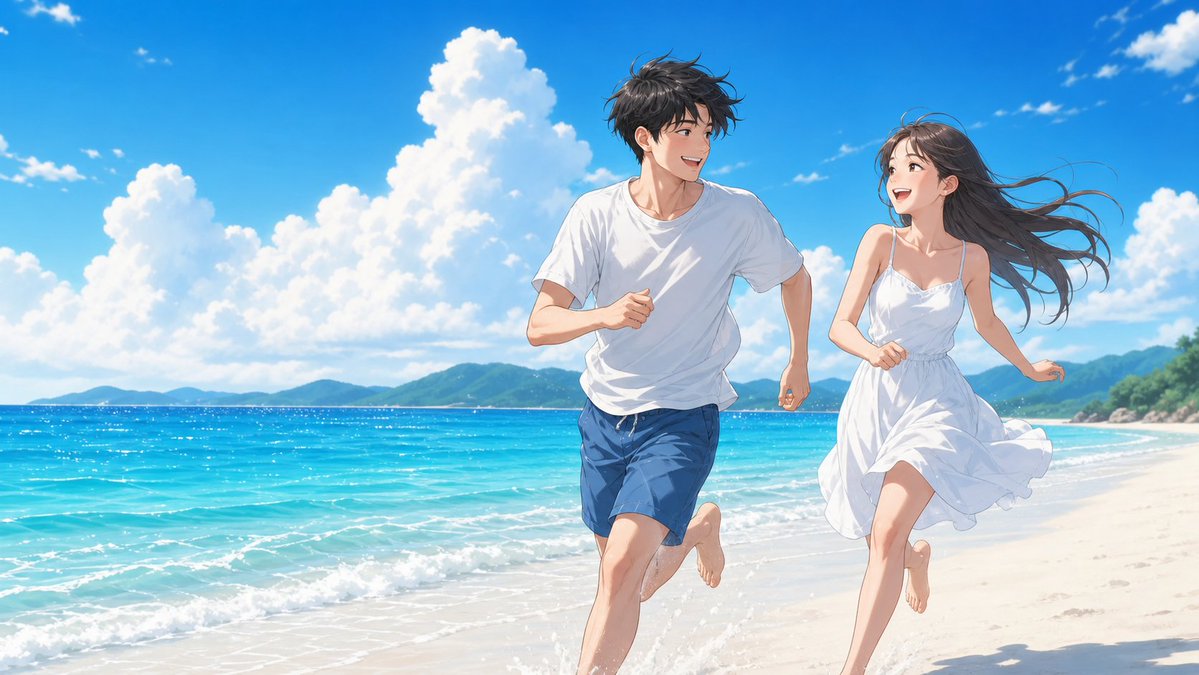 阳光海滨情侣肖像