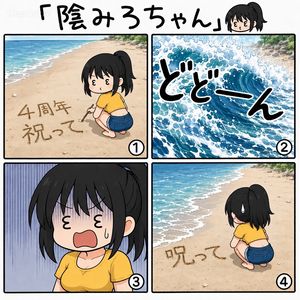 Q 版海滩马尾辫漫画