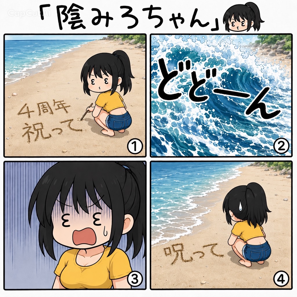 Q 版海滩马尾辫漫画