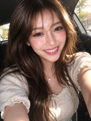 东亚女性车内自拍肖像