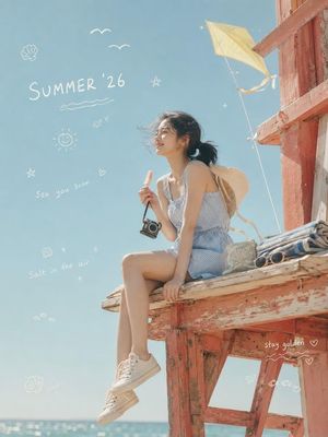 韩国夏日海滩救生员塔