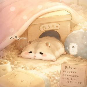 困倦仓鼠水彩画场景