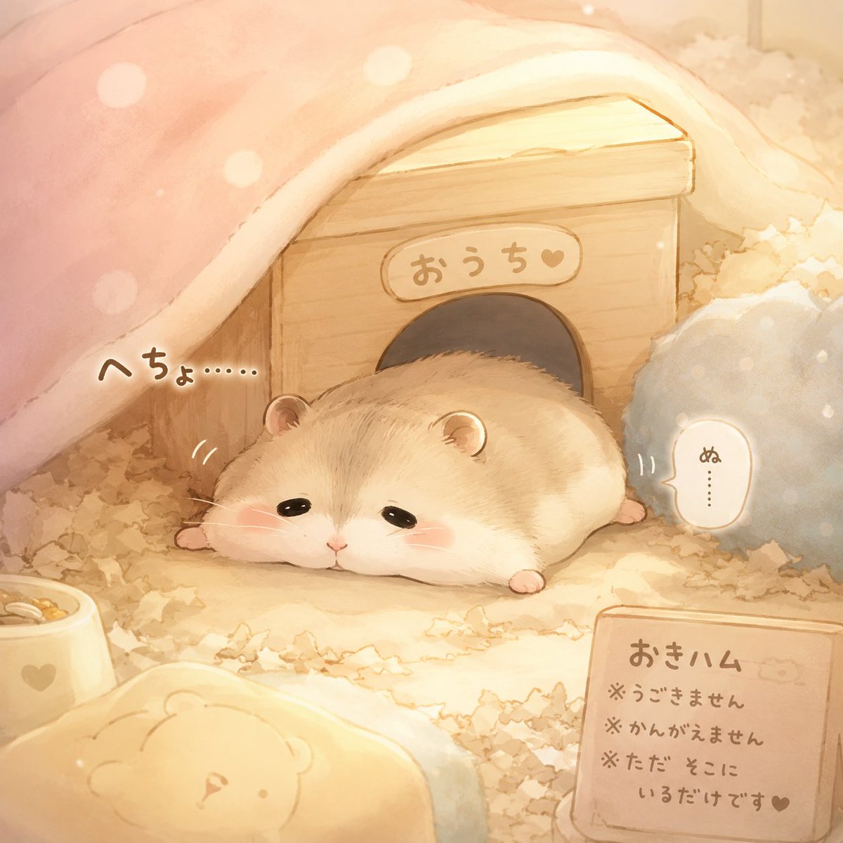 困倦仓鼠水彩画场景
