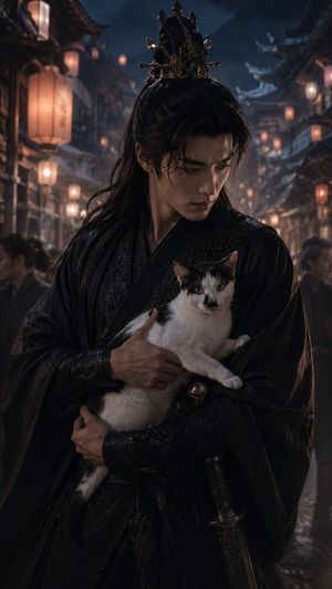 怀抱猫咪的暗黑贵族武士