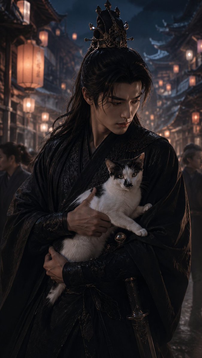 怀抱猫咪的暗黑贵族武士