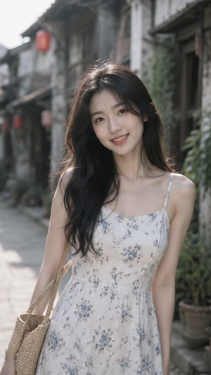 中国古镇巷弄中的女子