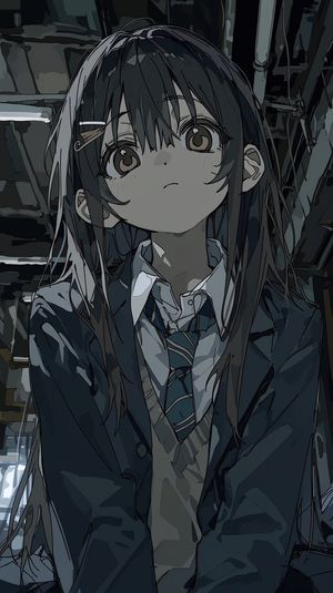 忧郁动漫女高中生肖像
