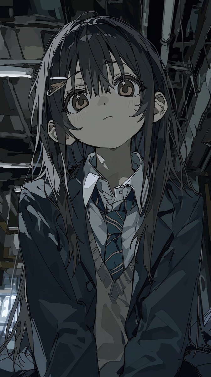 忧郁动漫女高中生肖像
