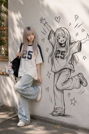 照片级写实人物与水墨涂鸦“双胞胎”