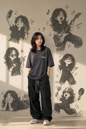 带有涂鸦影子的潮流服饰