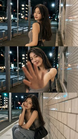 夜间漫步人像三联画