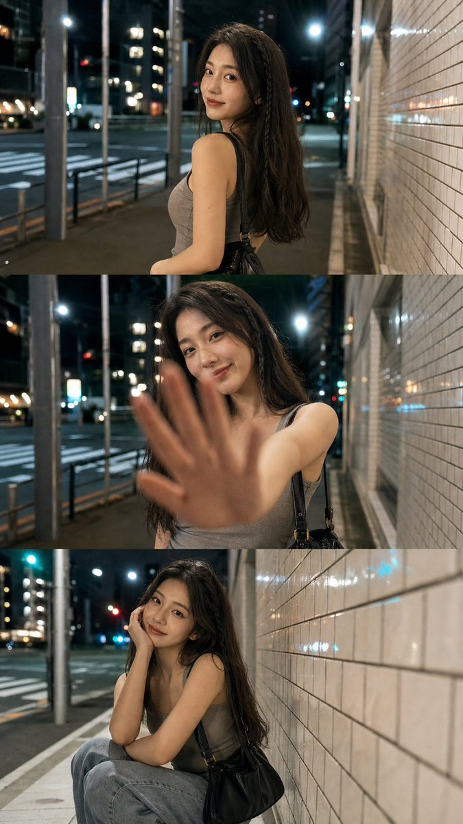 夜间漫步人像三联画