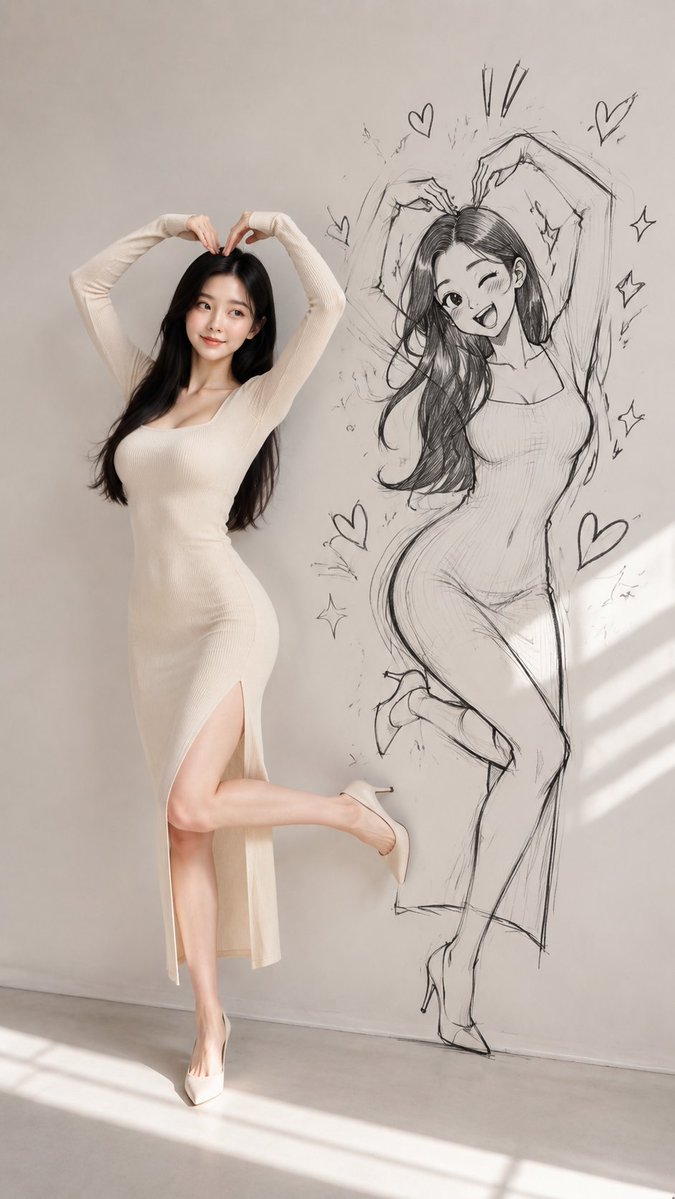 模特与漫画墙绘的创意构图