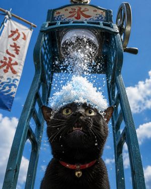 刨冰机下的黑猫