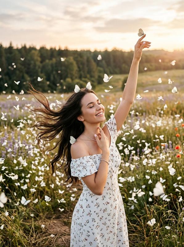 Woman Among White Butterflies