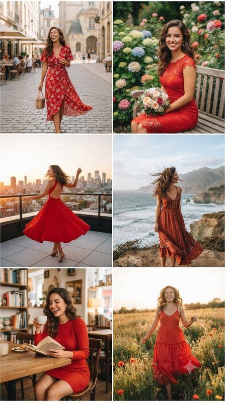 Six-Scene Red-Dress Collage
