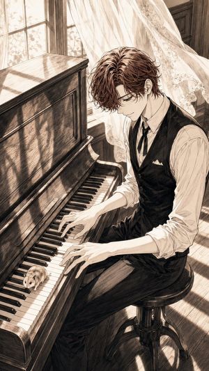 棕褐色钢笔画插图