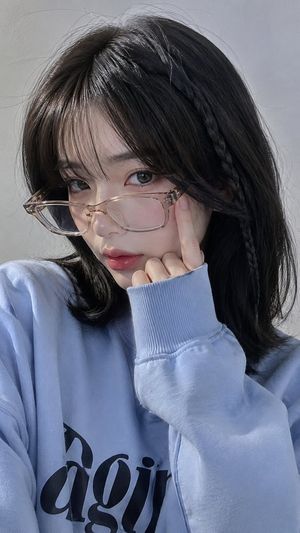 佩戴透明眼镜的智能手机自拍肖像