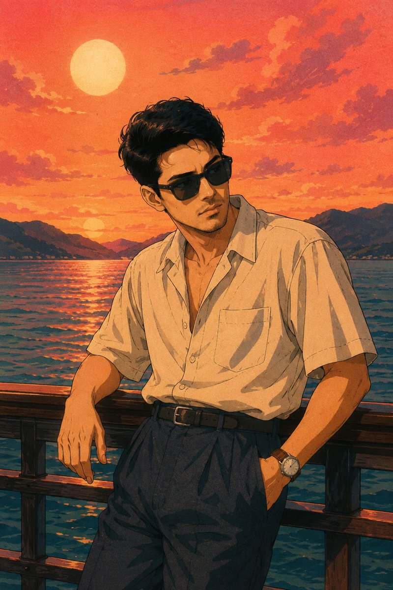 复古 80 年代 City Pop 动漫风格插画