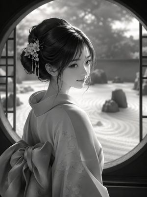 单色和服肖像