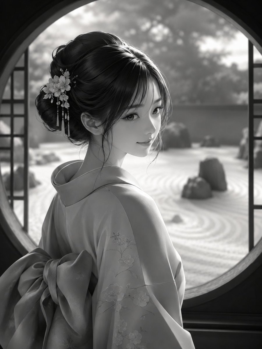单色和服肖像