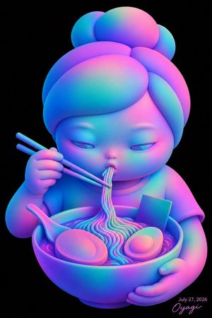 霓虹 Q 版少女吃拉面