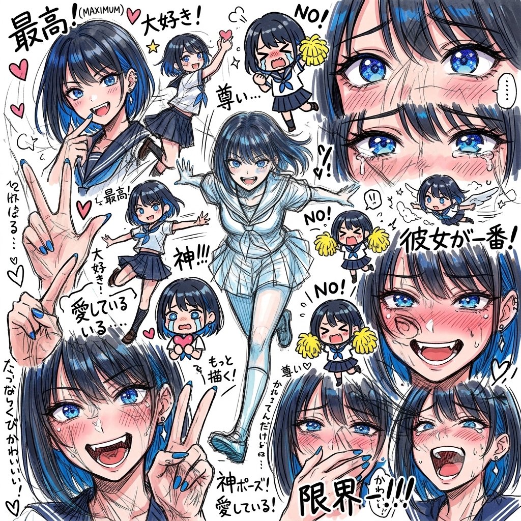 混乱风格动漫女高中生粉丝拼贴画