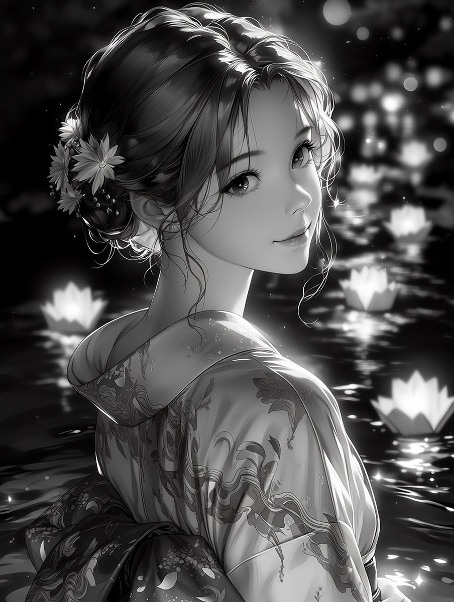 Monochrome Kimono Lantern Portrait