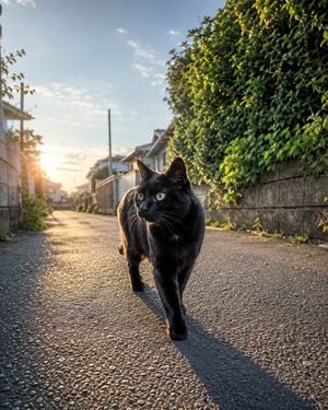 黑猫晨间漫步