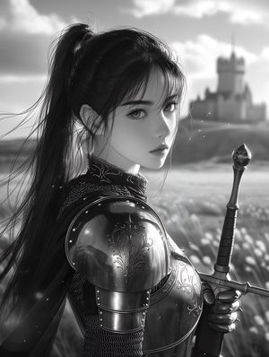 单色女性骑士肖像