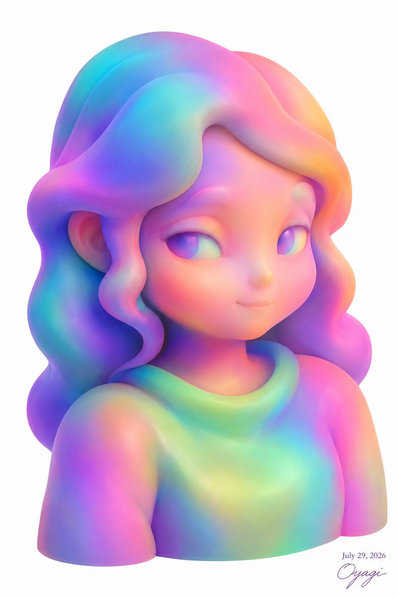 柔和彩虹色 3D 女孩半身像