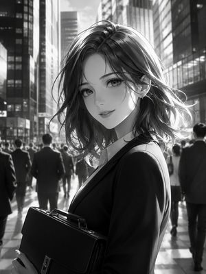 黑白风职场女性城市肖像