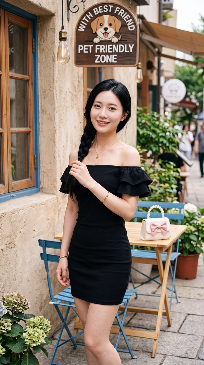 Black Dress Cafe Portrait