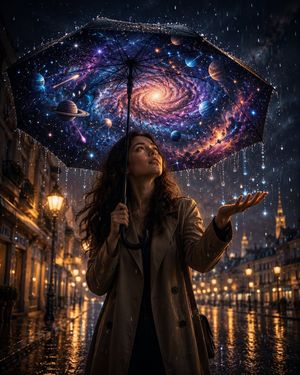 宇宙星空雨伞奇幻场景
