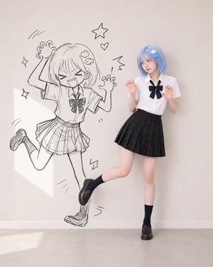 写实人物与涂鸦影子